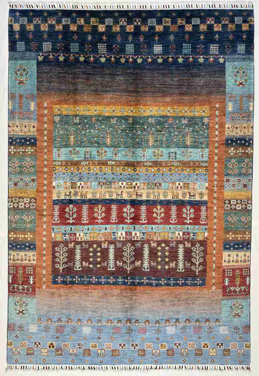 El Dokuma Afgan Halı Gebbeh Desenli Kök Boya 177 x 245 cm