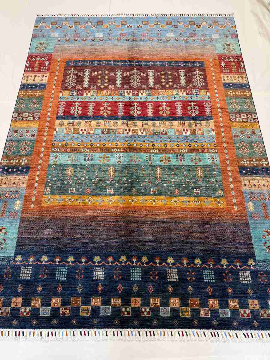 El Dokuma Afgan Halı Gebbeh Desenli Kök Boya 177 x 245 cm küçük görsel 2