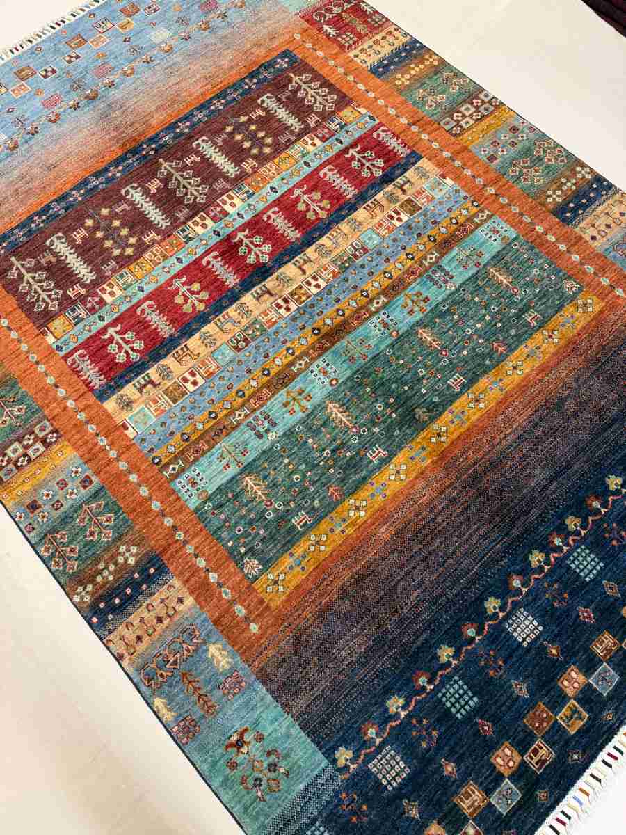 El Dokuma Afgan Halı Gebbeh Desenli Kök Boya 177 x 245 cm küçük görsel 3