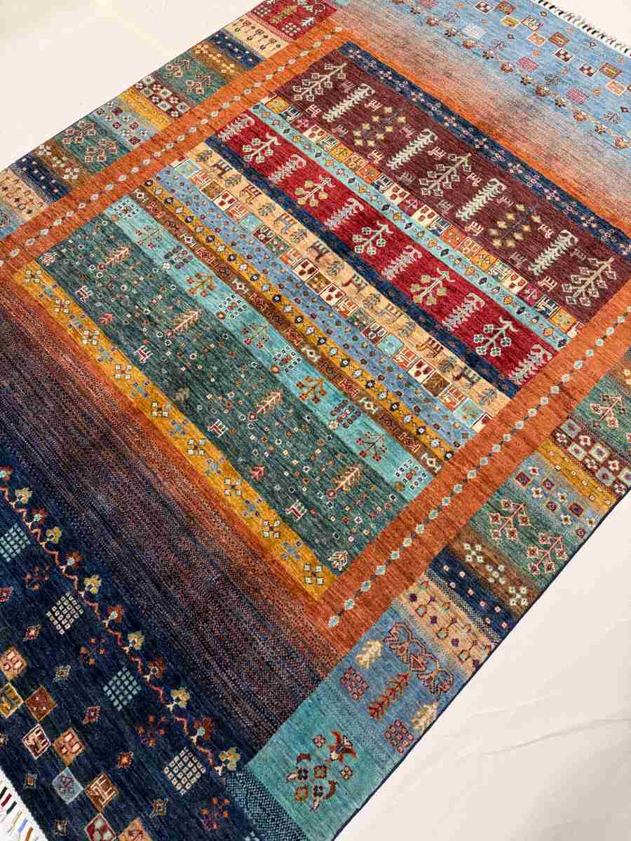 El Dokuma Afgan Halı Gebbeh Desenli Kök Boya 177 x 245 cm küçük görsel 4