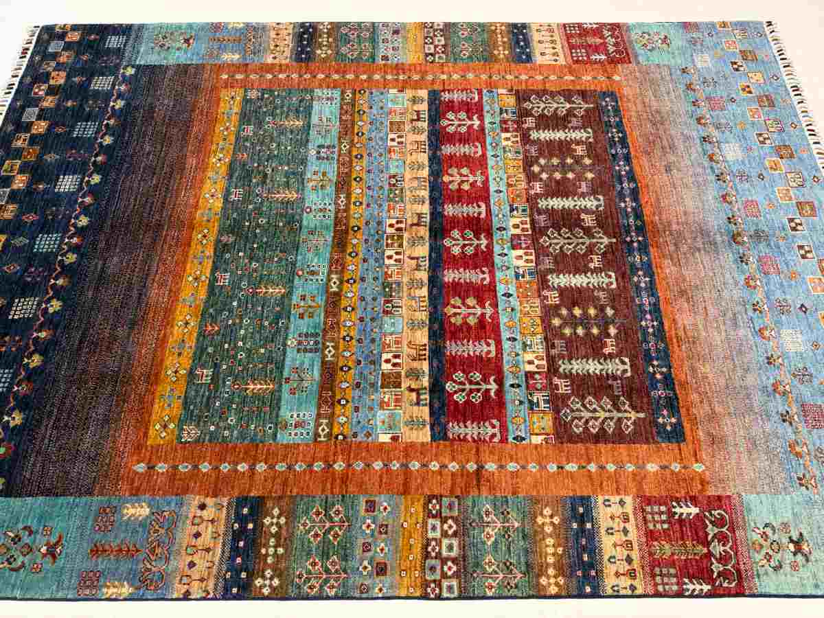 El Dokuma Afgan Halı Gebbeh Desenli Kök Boya 177 x 245 cm küçük görsel 5