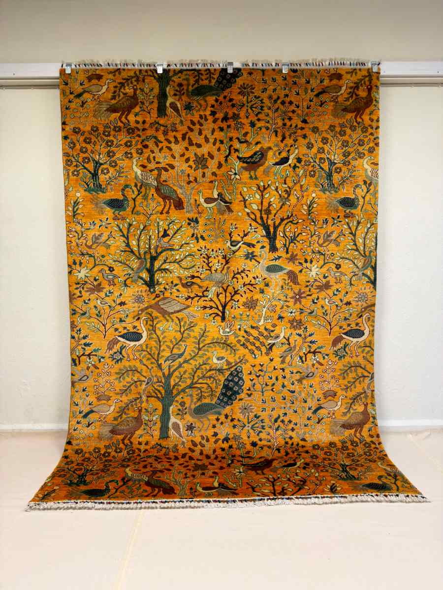 El Dokuma Afgan Halı Kuşlu Desenli Kök Boya 200 x 292 cm