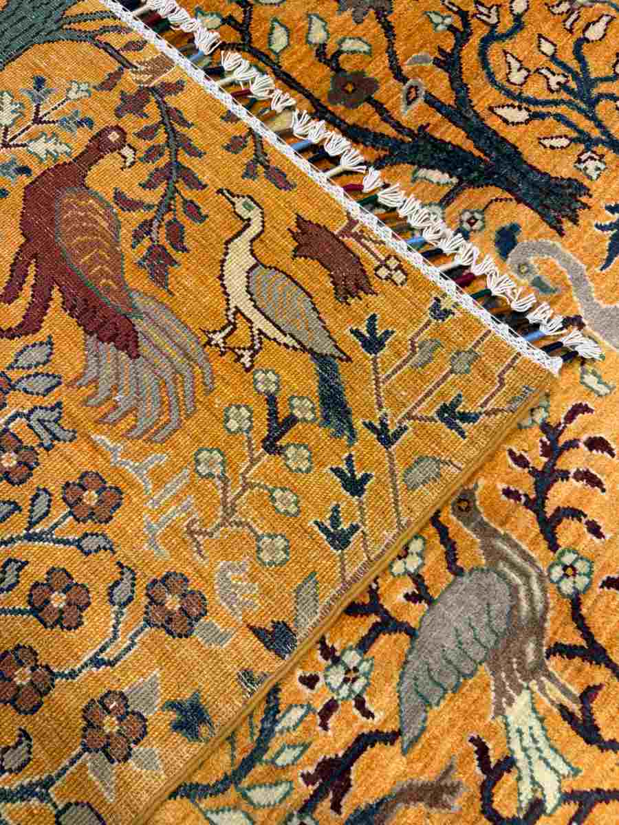 El Dokuma Afgan Halı Kuşlu Desenli Kök Boya 200 x 292 cm küçük görsel 7