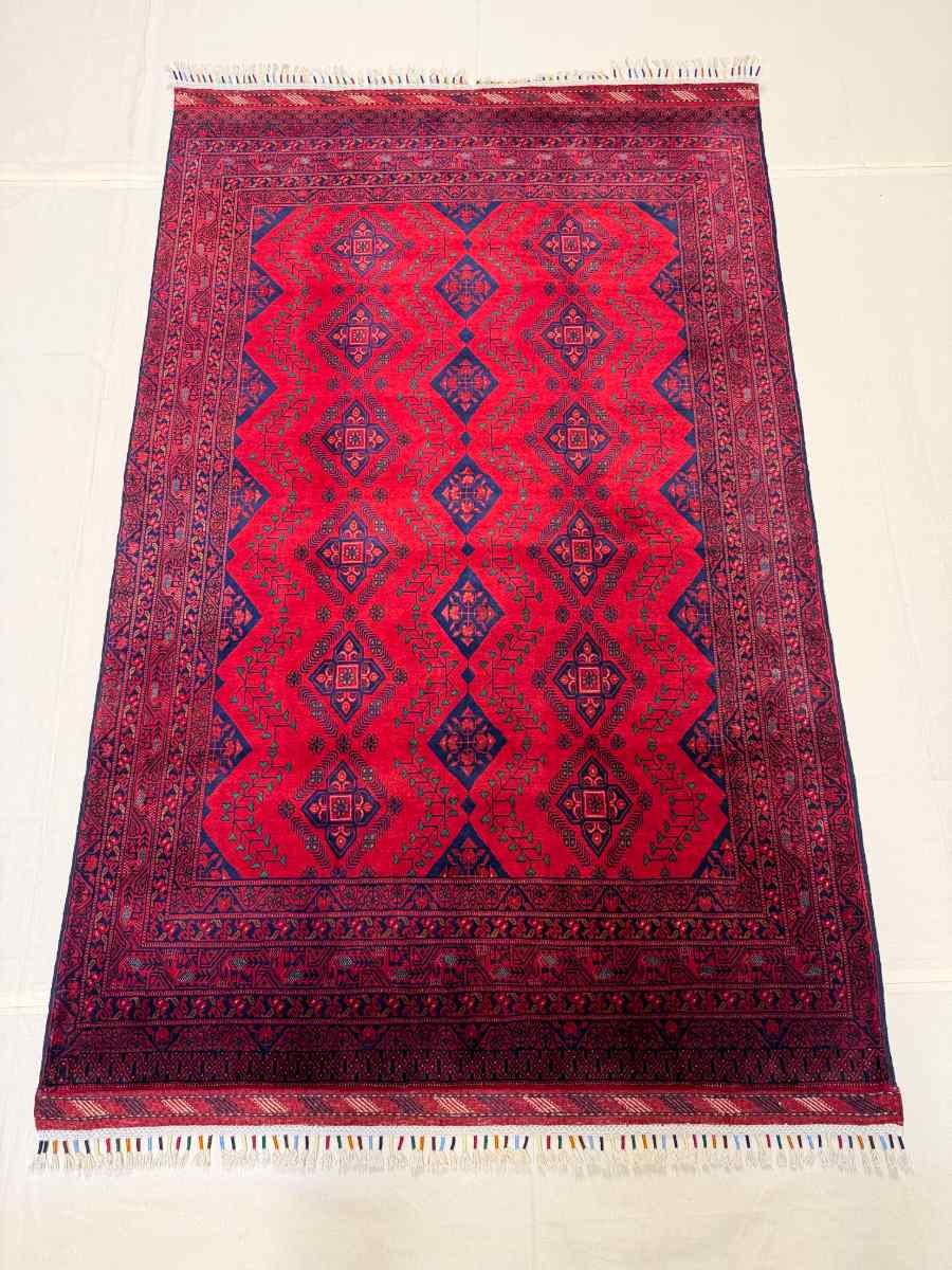 El Dokuma Afgan Halı Bilicik Desenli Kök Boya 131 x 198 cm