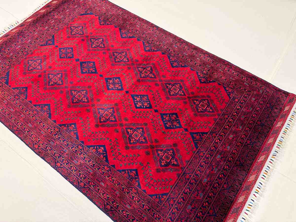El Dokuma Afgan Halı Bilicik Desenli Kök Boya 131 x 198 cm küçük görsel 2