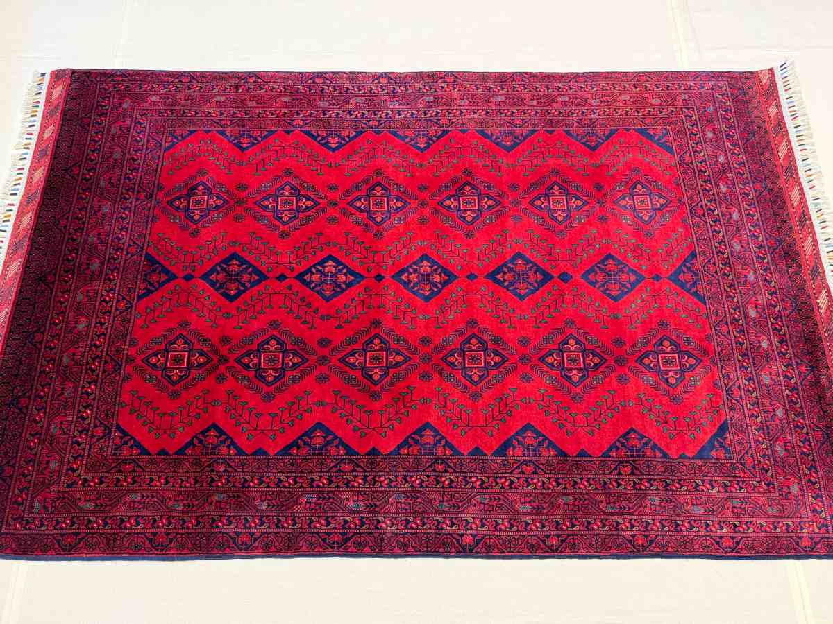 El Dokuma Afgan Halı Bilicik Desenli Kök Boya 131 x 198 cm küçük görsel 4