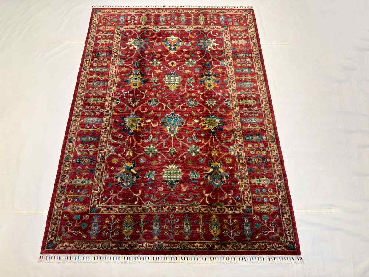El Dokuma Afgan Halı Sułtani Desenli Kök Boya 176 x 247 cm