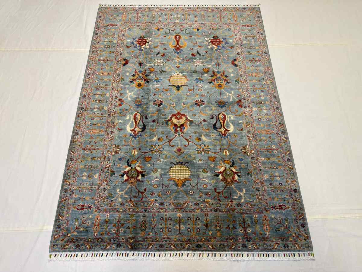 El Dokuma Afgan Halı Sułtani Desenli Kök Boya 176 x 245 cm