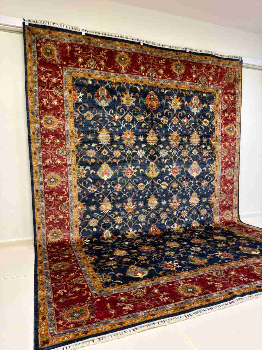 El Dokuma Afgan Halı Sultani Desenli Kök Boya 296 x 393 cm küçük görsel 2
