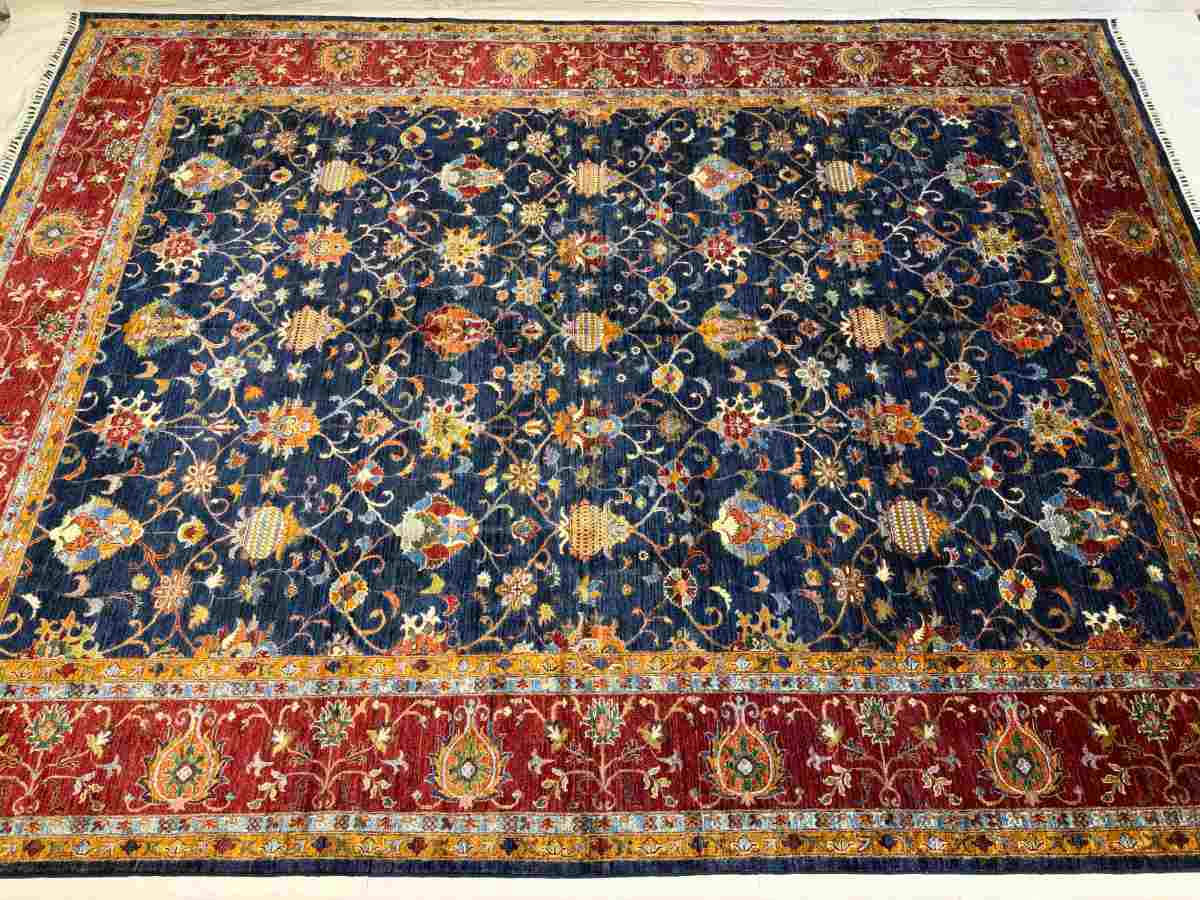 El Dokuma Afgan Halı Sultani Desenli Kök Boya 296 x 393 cm küçük görsel 6