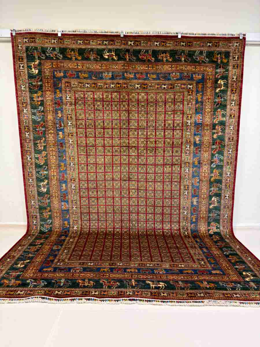El Dokuma Afgan Halı Pazirek Desenli Kök Boya 270 x 366 cm