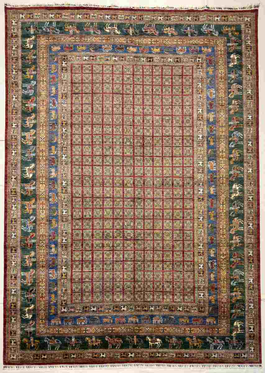 El Dokuma Afgan Halı Pazirek Desenli Kök Boya 270 x 366 cm küçük görsel 3