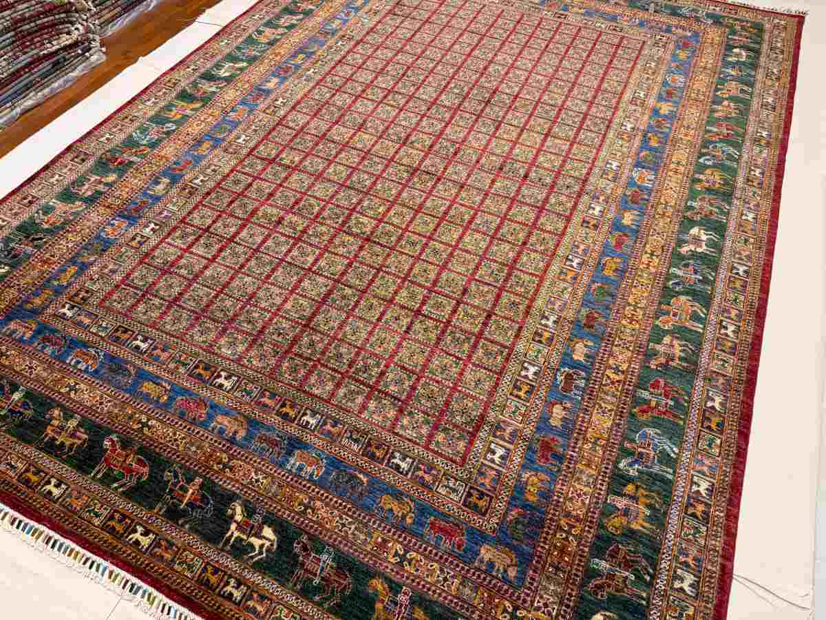 El Dokuma Afgan Halı Pazirek Desenli Kök Boya 270 x 366 cm küçük görsel 4