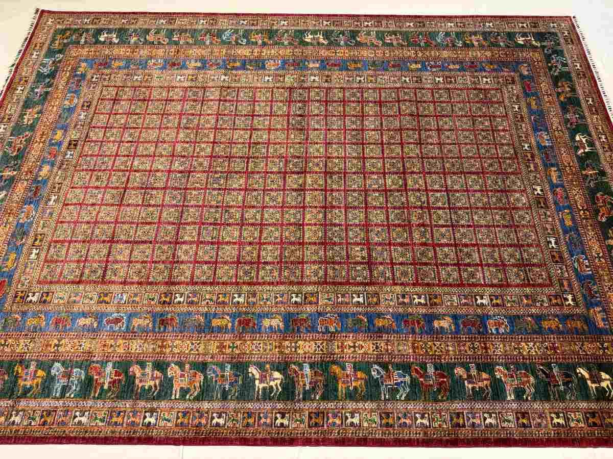 El Dokuma Afgan Halı Pazirek Desenli Kök Boya 270 x 366 cm küçük görsel 5