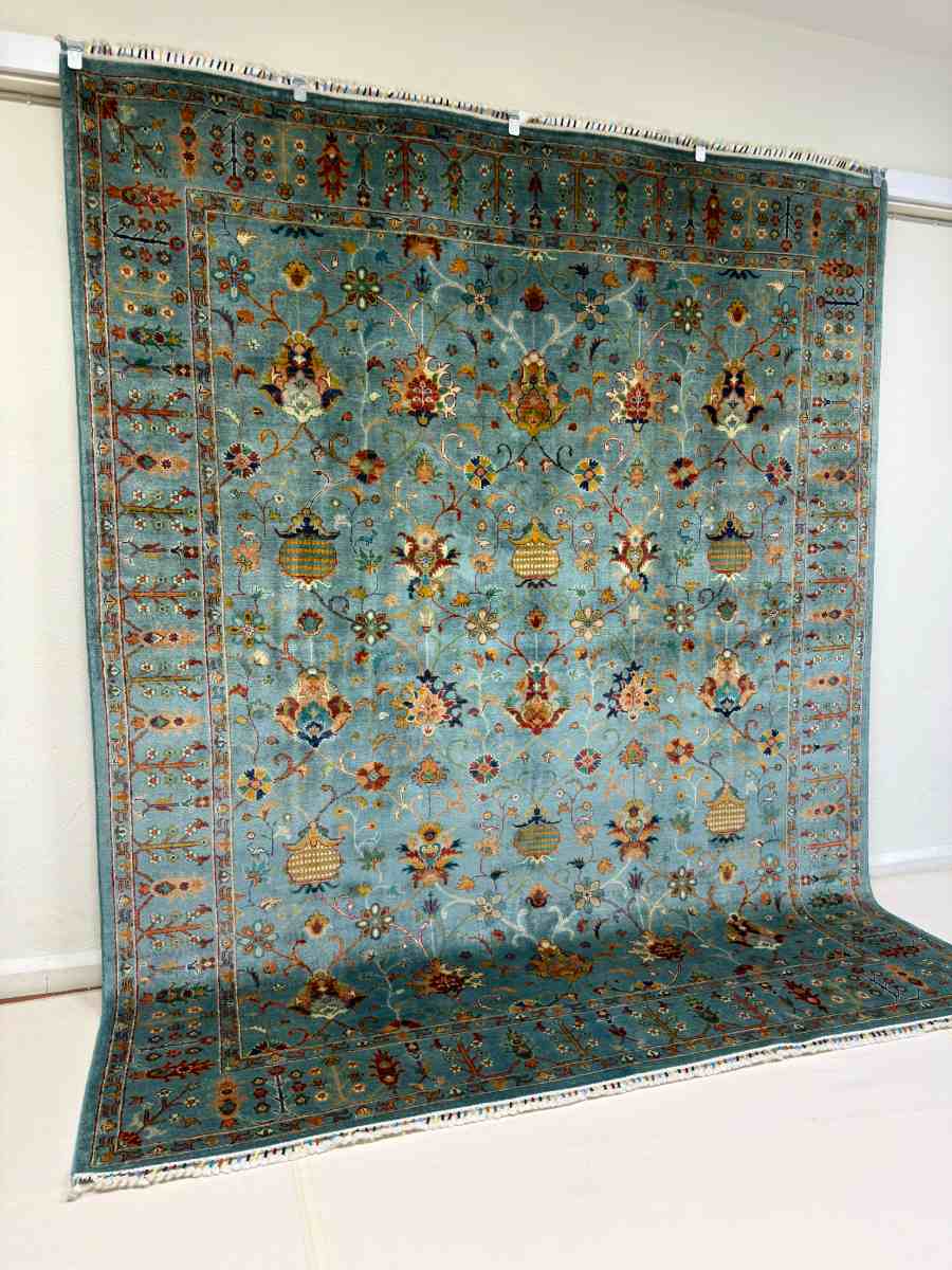 El Dokuma Afgan Halı Sułtani Desenli Kök Boya 248 x 308 cm küçük görsel 2