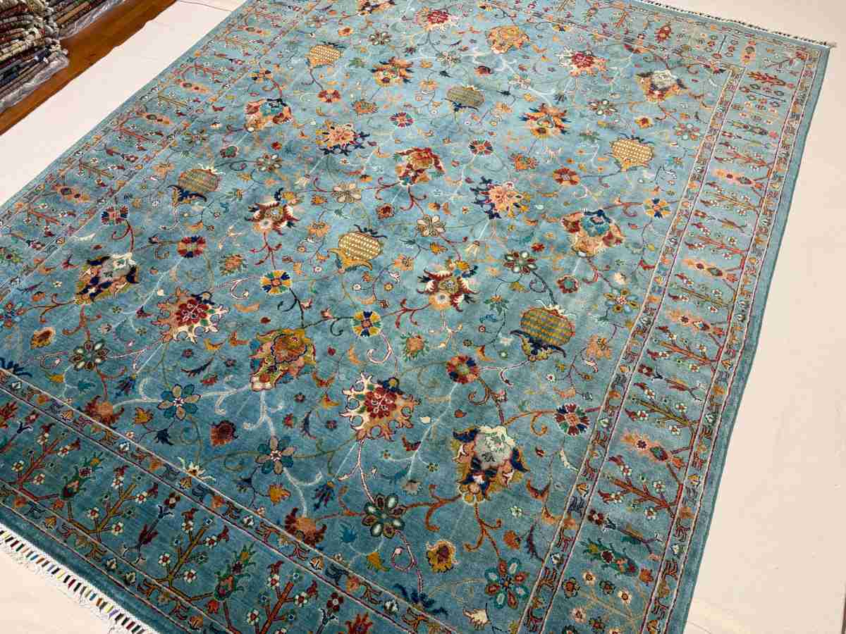 El Dokuma Afgan Halı Sułtani Desenli Kök Boya 248 x 308 cm küçük görsel 4