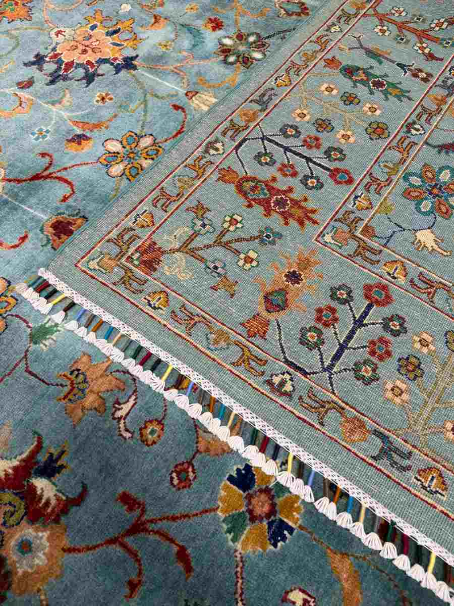 El Dokuma Afgan Halı Sułtani Desenli Kök Boya 248 x 308 cm küçük görsel 7
