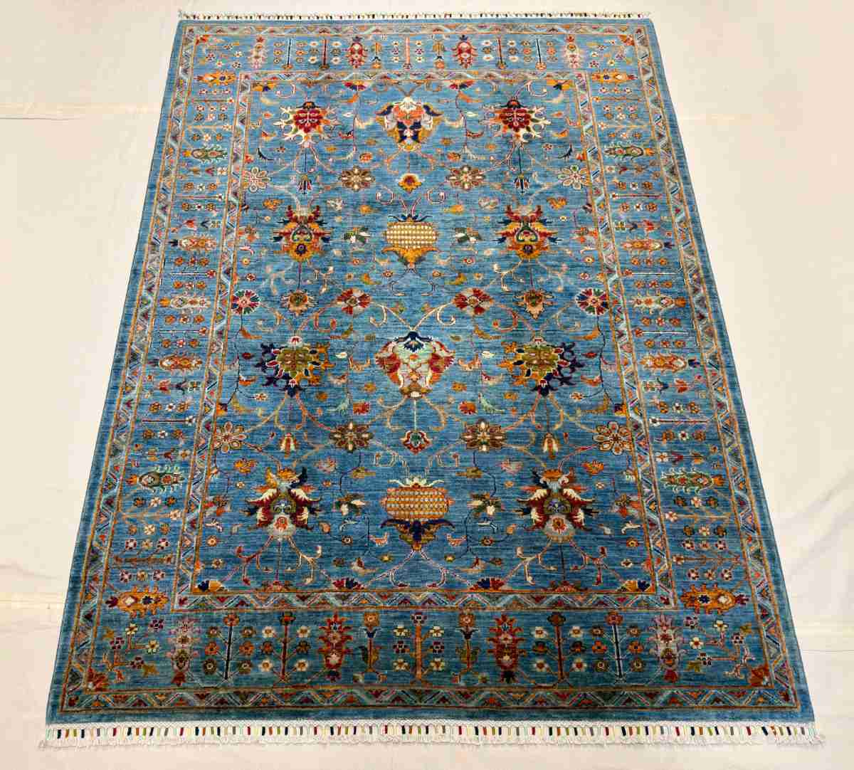 El Dokuma Afgan Halı Mavi Sultani Desenli Kök Boya 175 x 236 cm