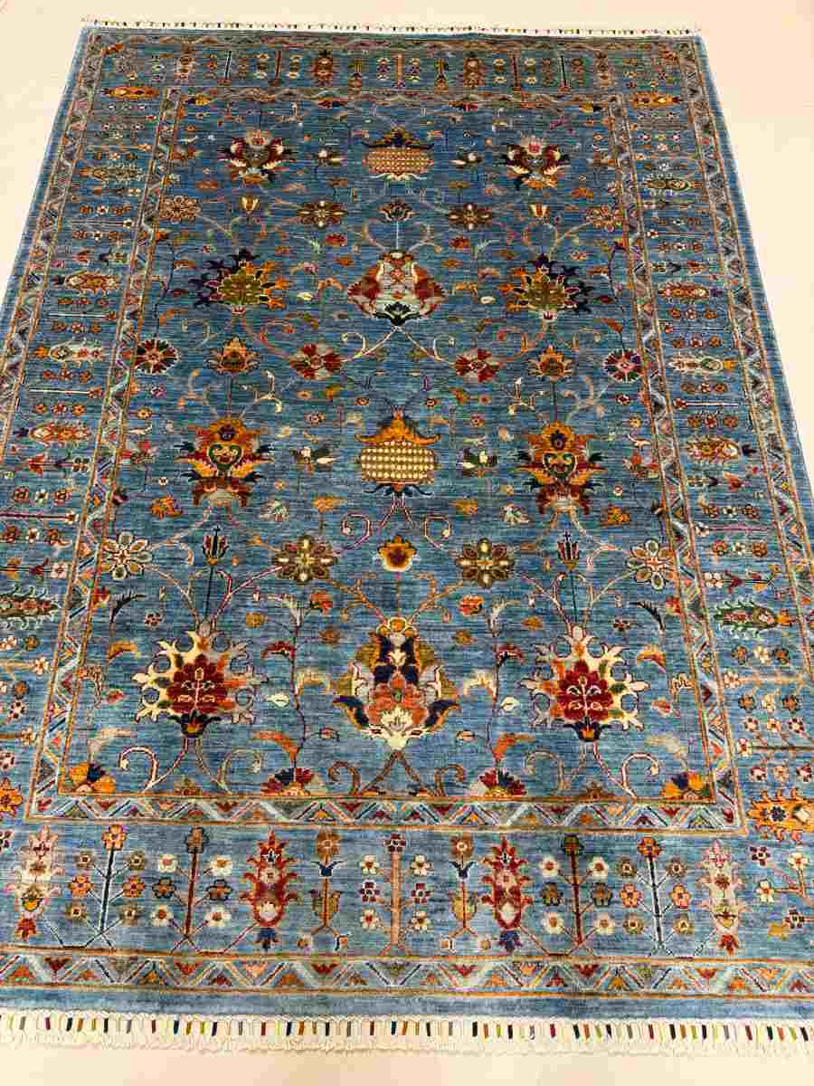 El Dokuma Afgan Halı Mavi Sultani Desenli Kök Boya 175 x 236 cm küçük görsel 4