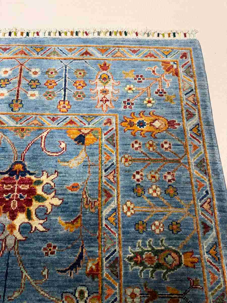 El Dokuma Afgan Halı Mavi Sultani Desenli Kök Boya 175 x 236 cm küçük görsel 5
