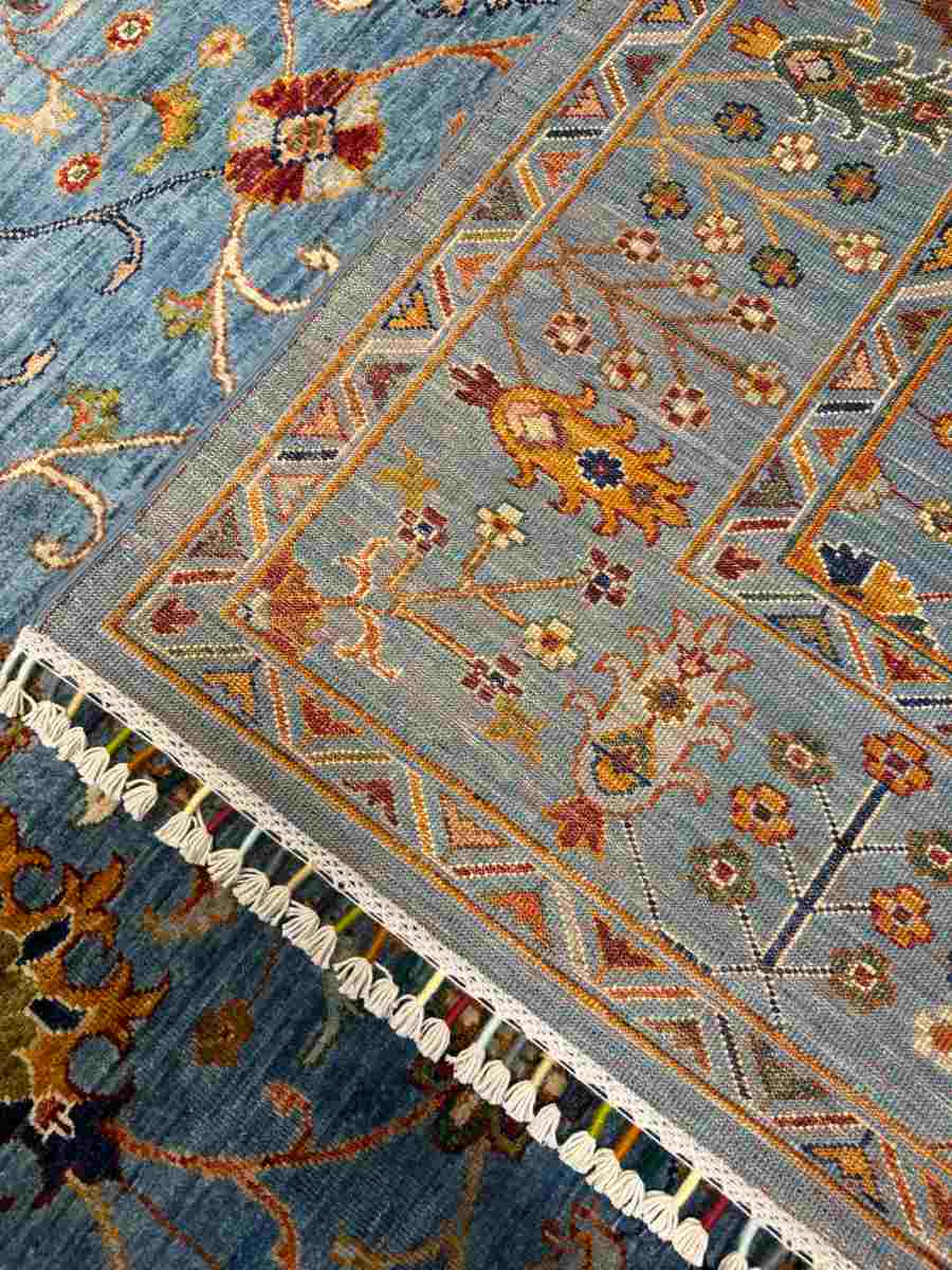El Dokuma Afgan Halı Mavi Sultani Desenli Kök Boya 175 x 236 cm küçük görsel 7