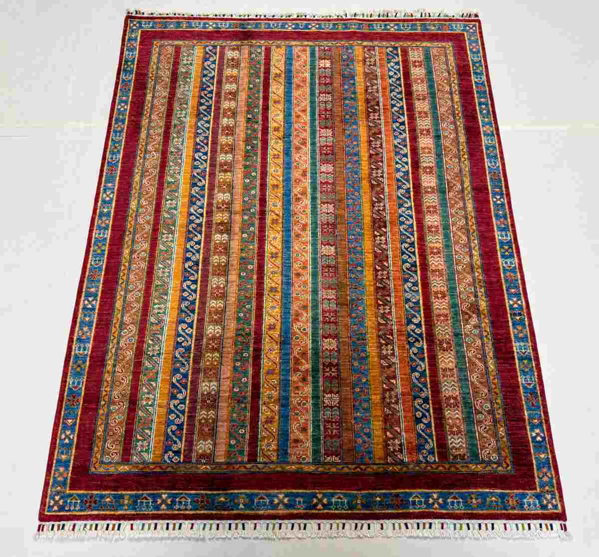 El Dokuma Afgan Halı Şal Desenli Kök Boya 154 x 200 cm