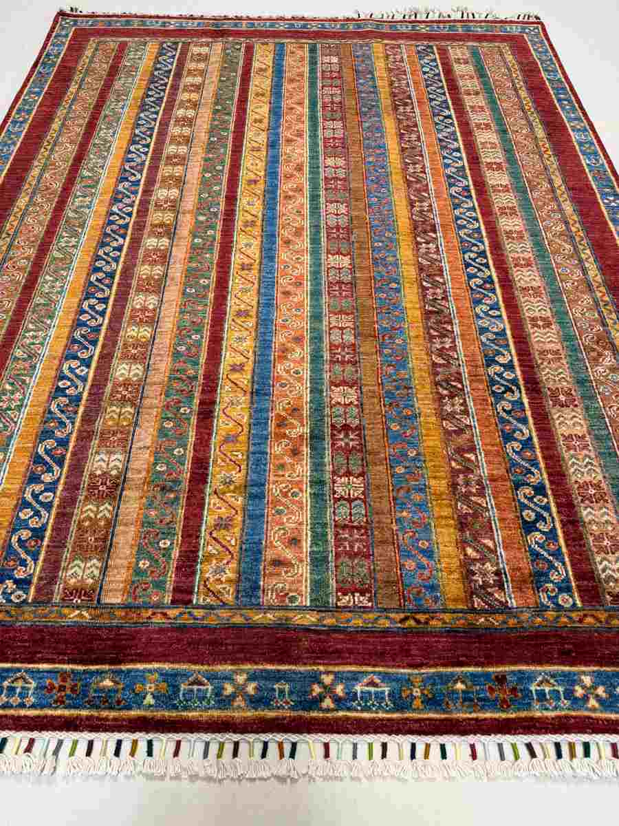 El Dokuma Afgan Halı Şal Desenli Kök Boya 154 x 200 cm küçük görsel 3
