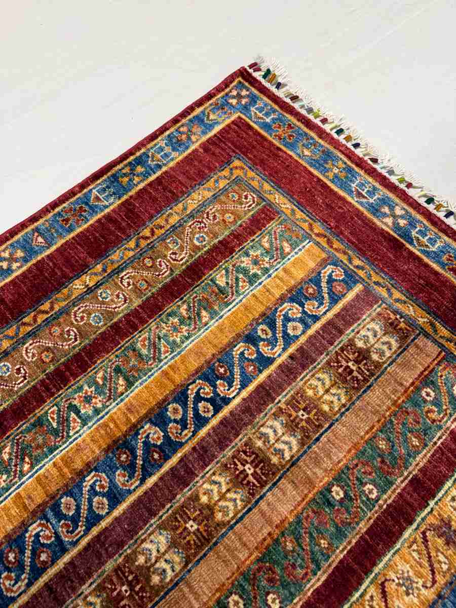 El Dokuma Afgan Halı Şal Desenli Kök Boya 154 x 200 cm küçük görsel 4