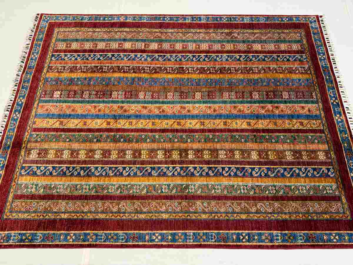 El Dokuma Afgan Halı Şal Desenli Kök Boya 154 x 200 cm küçük görsel 5