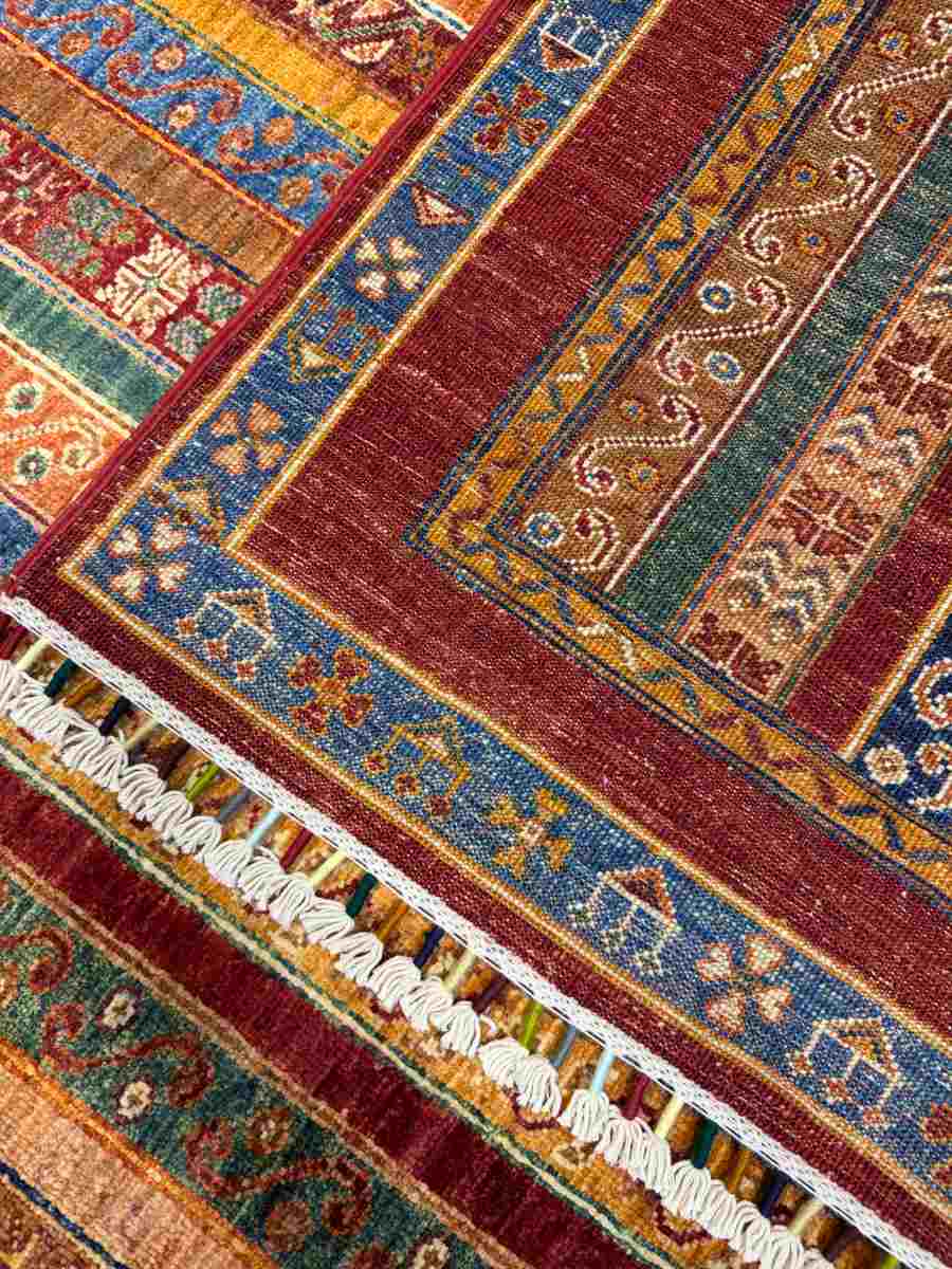 El Dokuma Afgan Halı Şal Desenli Kök Boya 154 x 200 cm küçük görsel 7