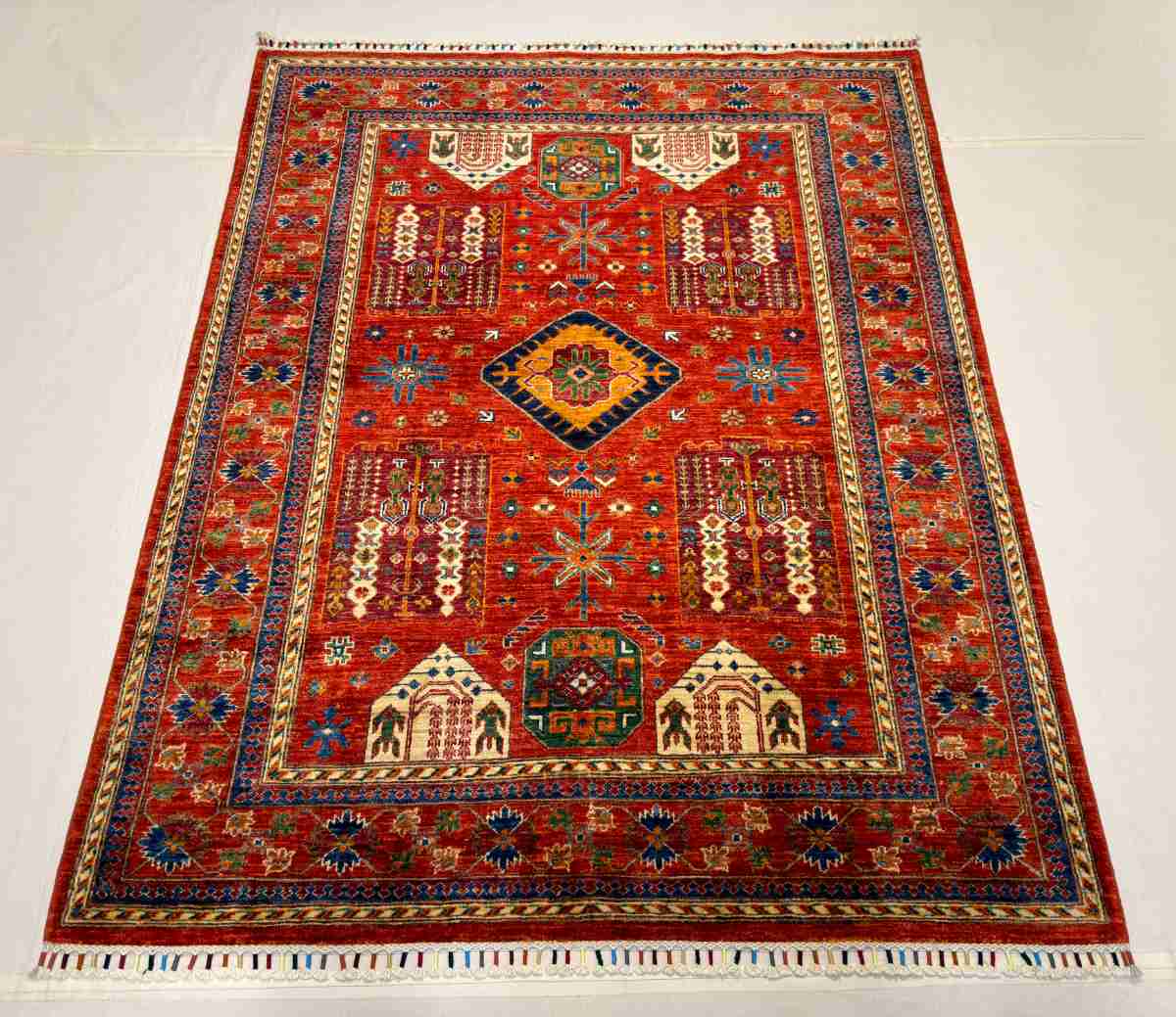 El Dokuma Afgan Halı Kazak Desenli Kök Boya 153 x 191 cm
