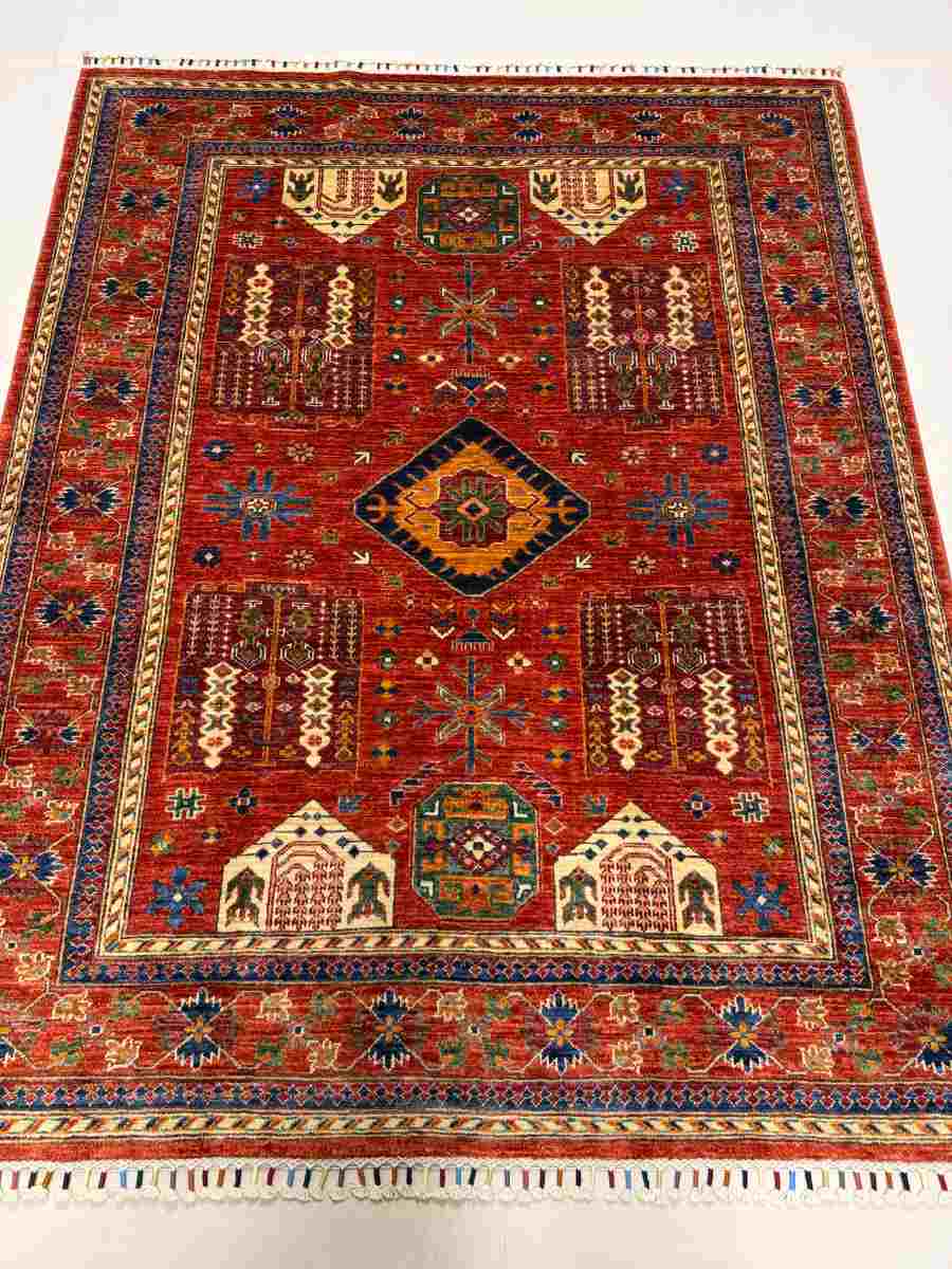El Dokuma Afgan Halı Kazak Desenli Kök Boya 153 x 191 cm küçük görsel 3
