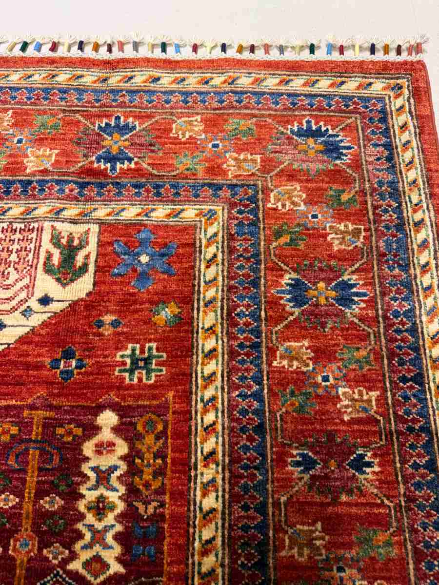 El Dokuma Afgan Halı Kazak Desenli Kök Boya 153 x 191 cm küçük görsel 6