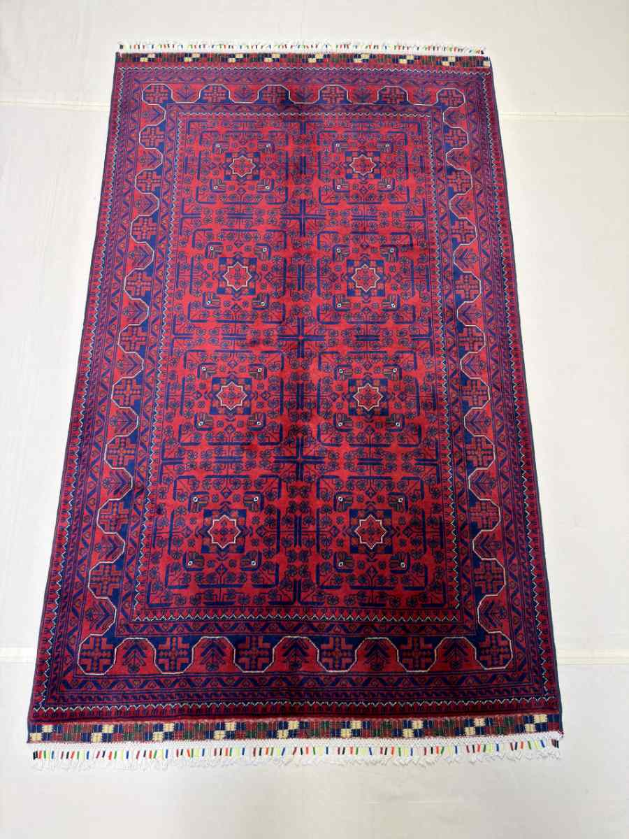 El Dokuma Afgan Halı Hamyab Desenli Kök Boya 126 x 198 cm