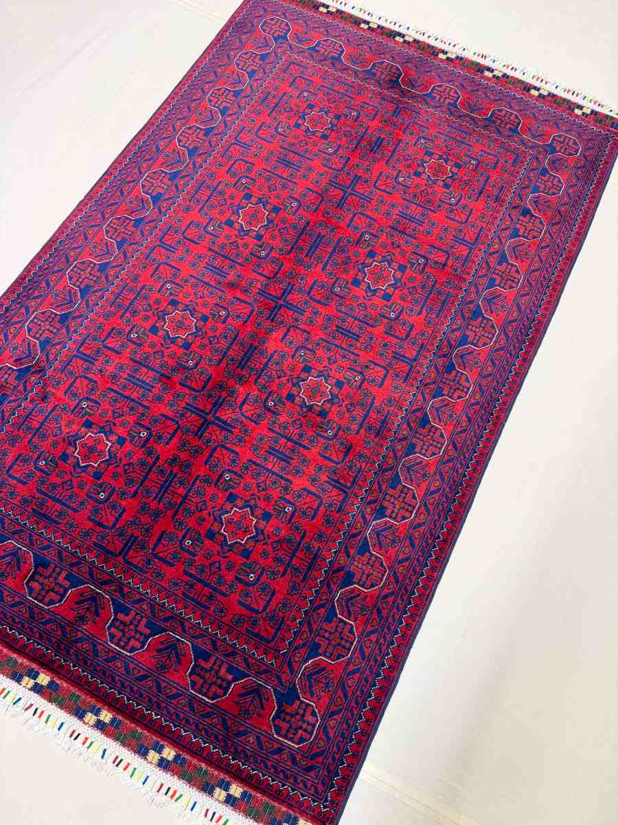 El Dokuma Afgan Halı Hamyab Desenli Kök Boya 126 x 198 cm küçük görsel 2