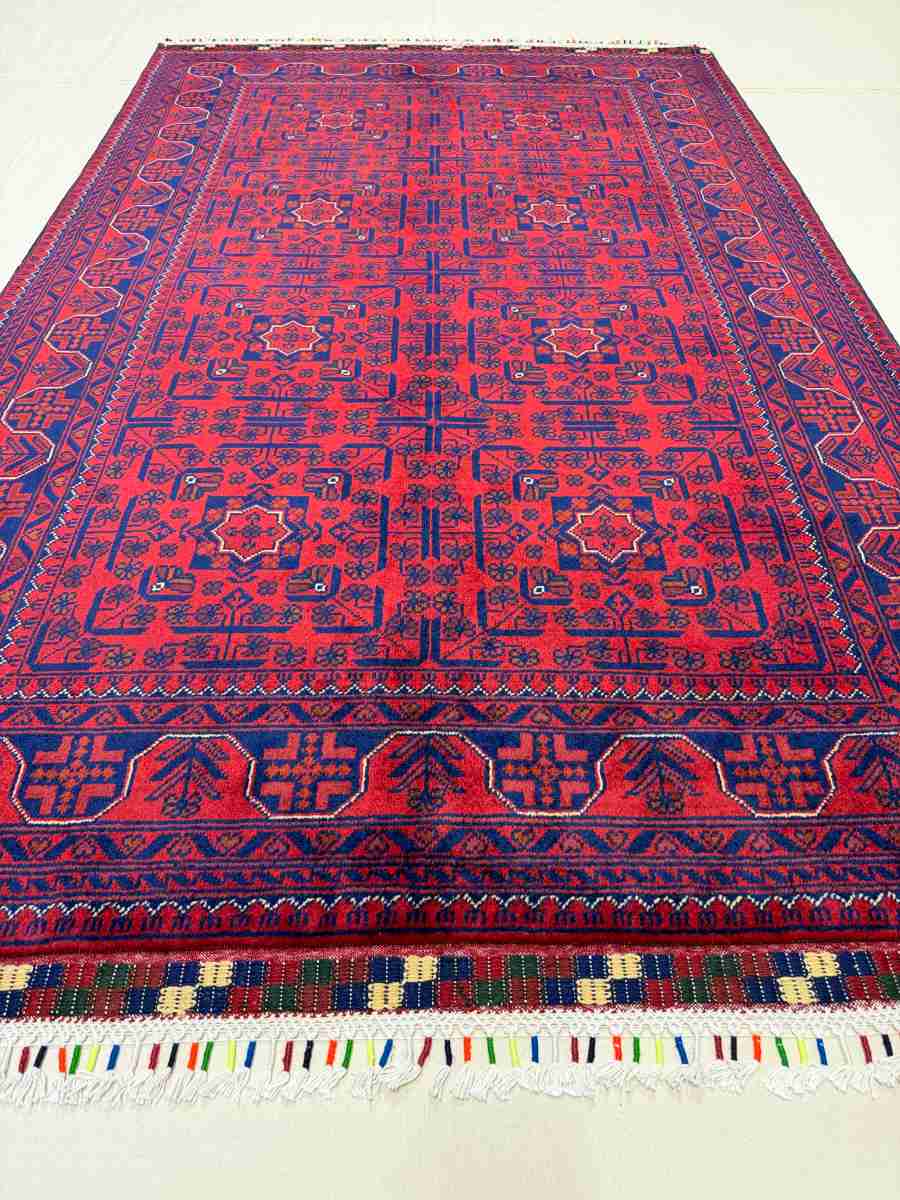 El Dokuma Afgan Halı Hamyab Desenli Kök Boya 126 x 198 cm küçük görsel 4