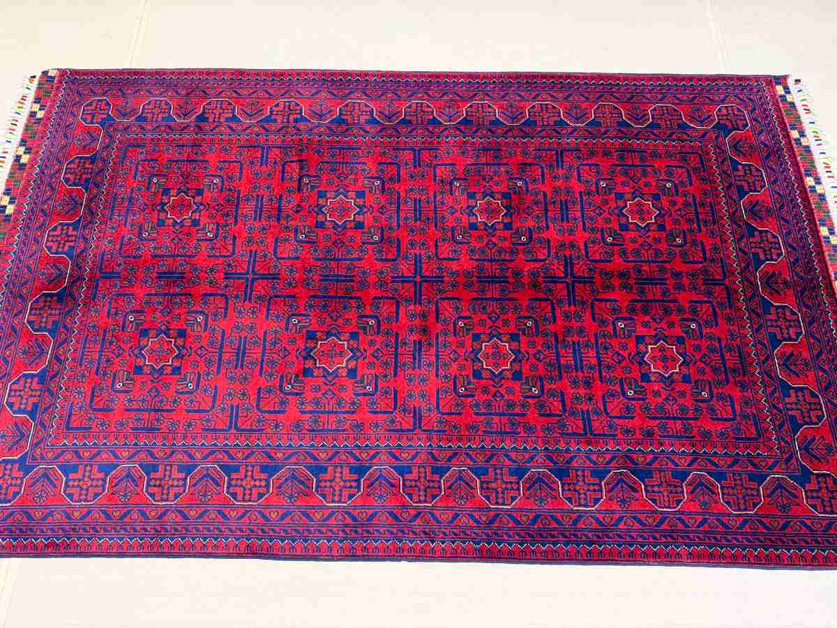 El Dokuma Afgan Halı Hamyab Desenli Kök Boya 126 x 198 cm küçük görsel 6