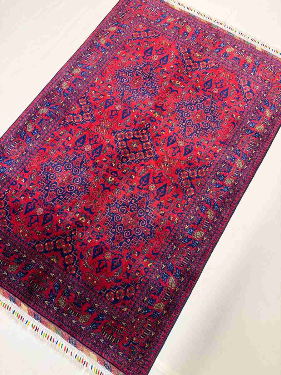 El Dokuma Afgan Halı Bilicik Desenli Kök Boya 121 x 180 cm küçük görsel 2