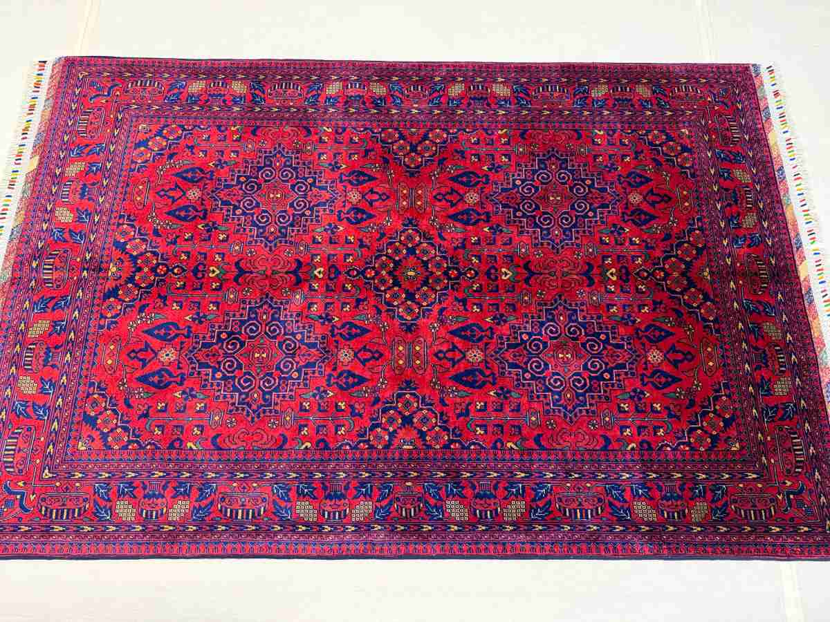 El Dokuma Afgan Halı Bilicik Desenli Kök Boya 121 x 180 cm küçük görsel 5