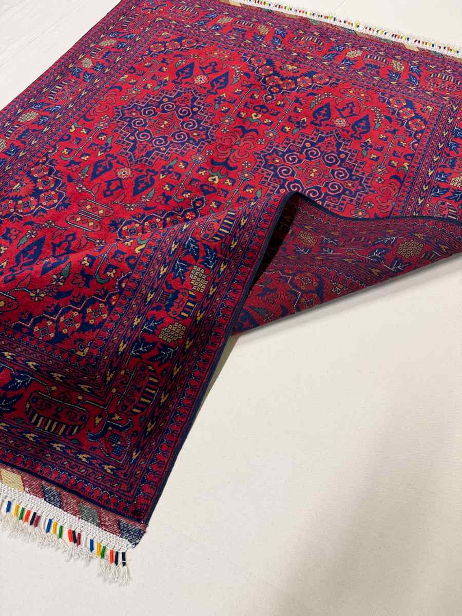 El Dokuma Afgan Halı Bilicik Desenli Kök Boya 121 x 180 cm küçük görsel 7