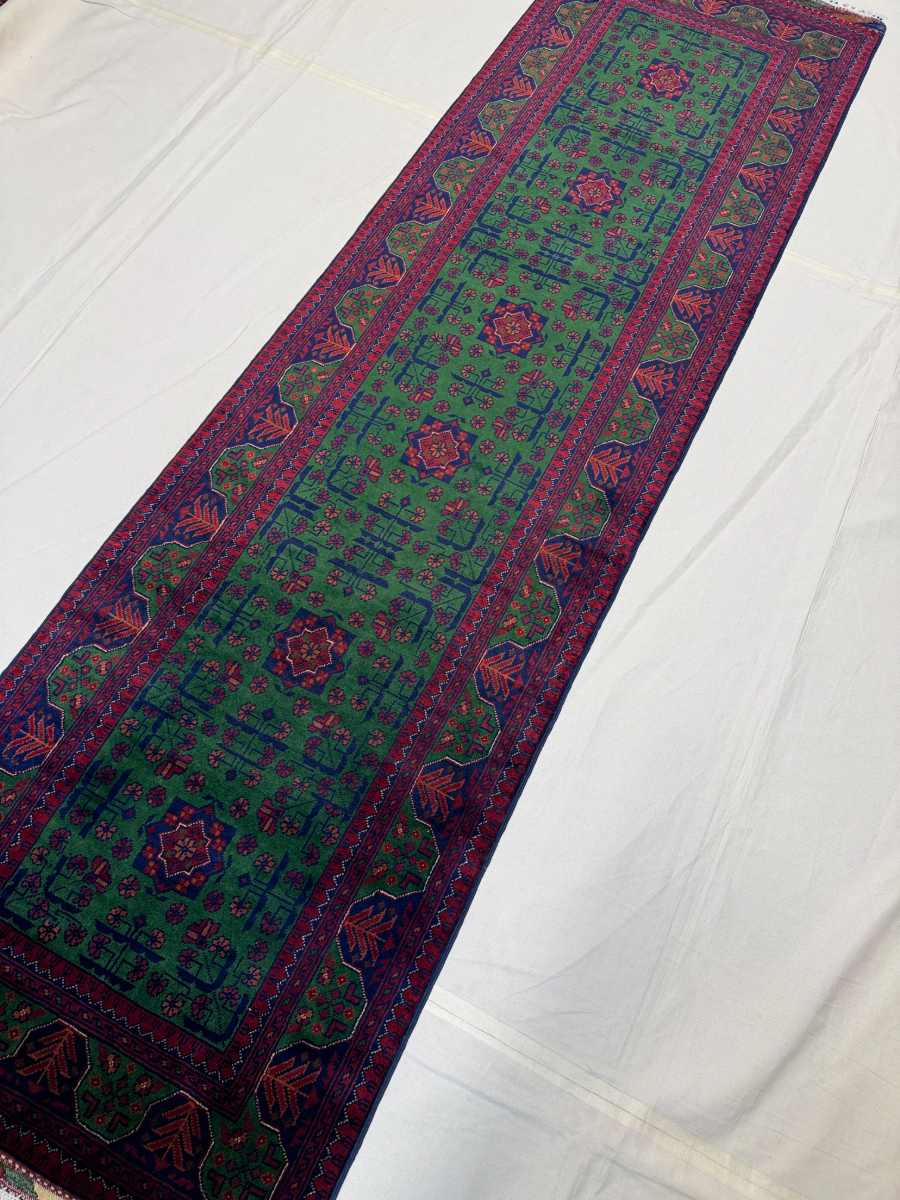 El Dokuma Afgan Halı Hamyab Desenli Yolluk Kök Boya 83 x 293 cm küçük görsel 2