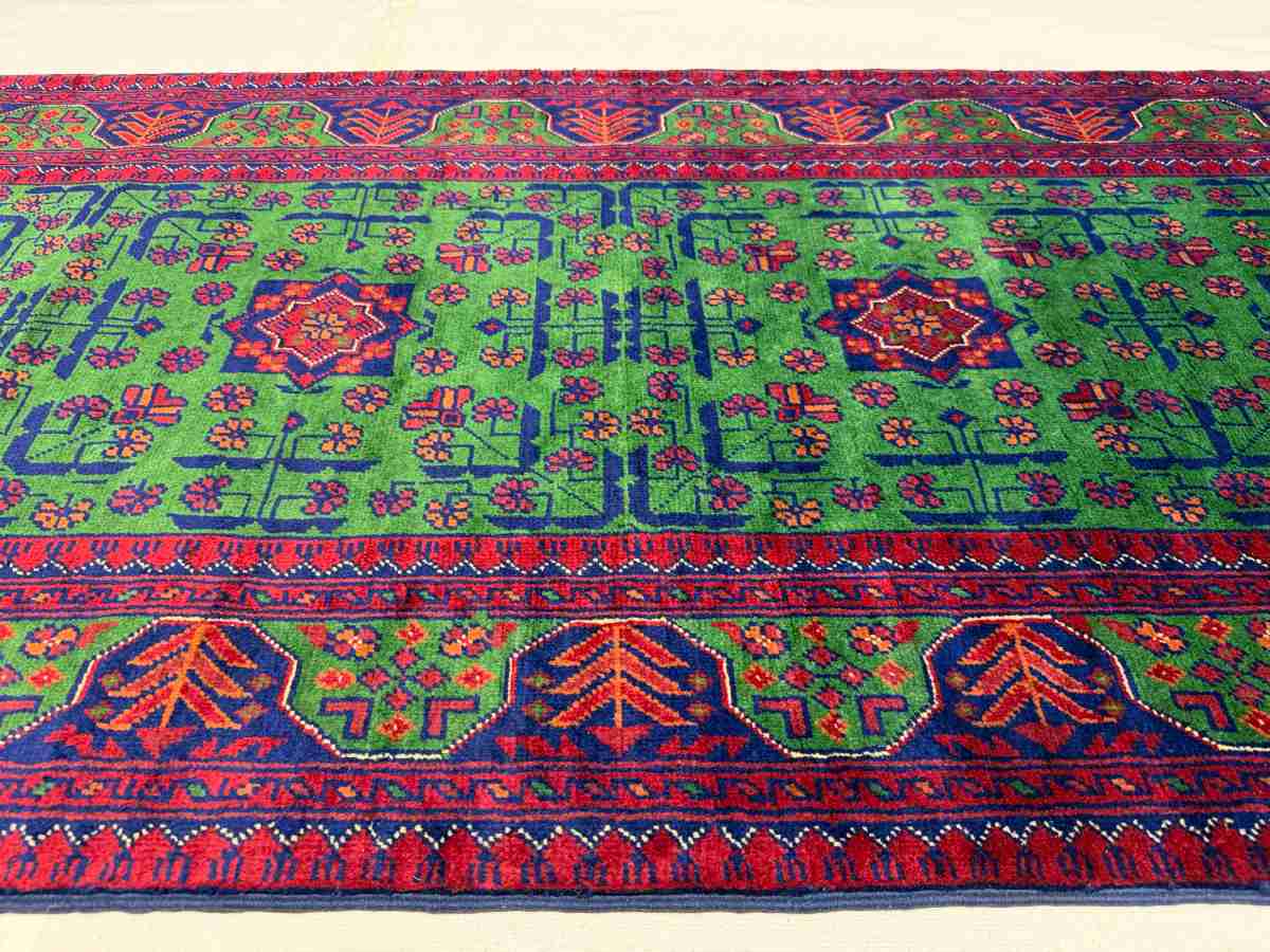 El Dokuma Afgan Halı Hamyab Desenli Yolluk Kök Boya 83 x 293 cm küçük görsel 5