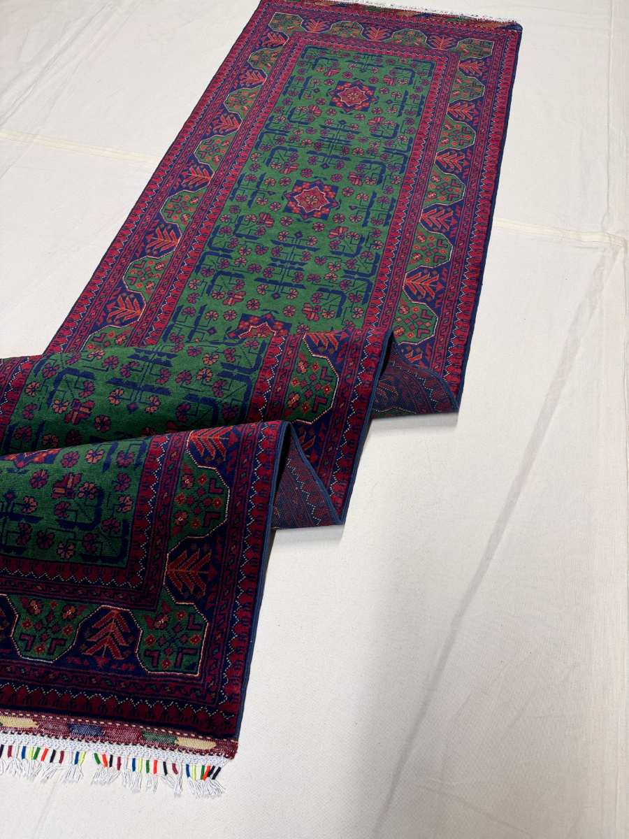 El Dokuma Afgan Halı Hamyab Desenli Yolluk Kök Boya 83 x 293 cm küçük görsel 6