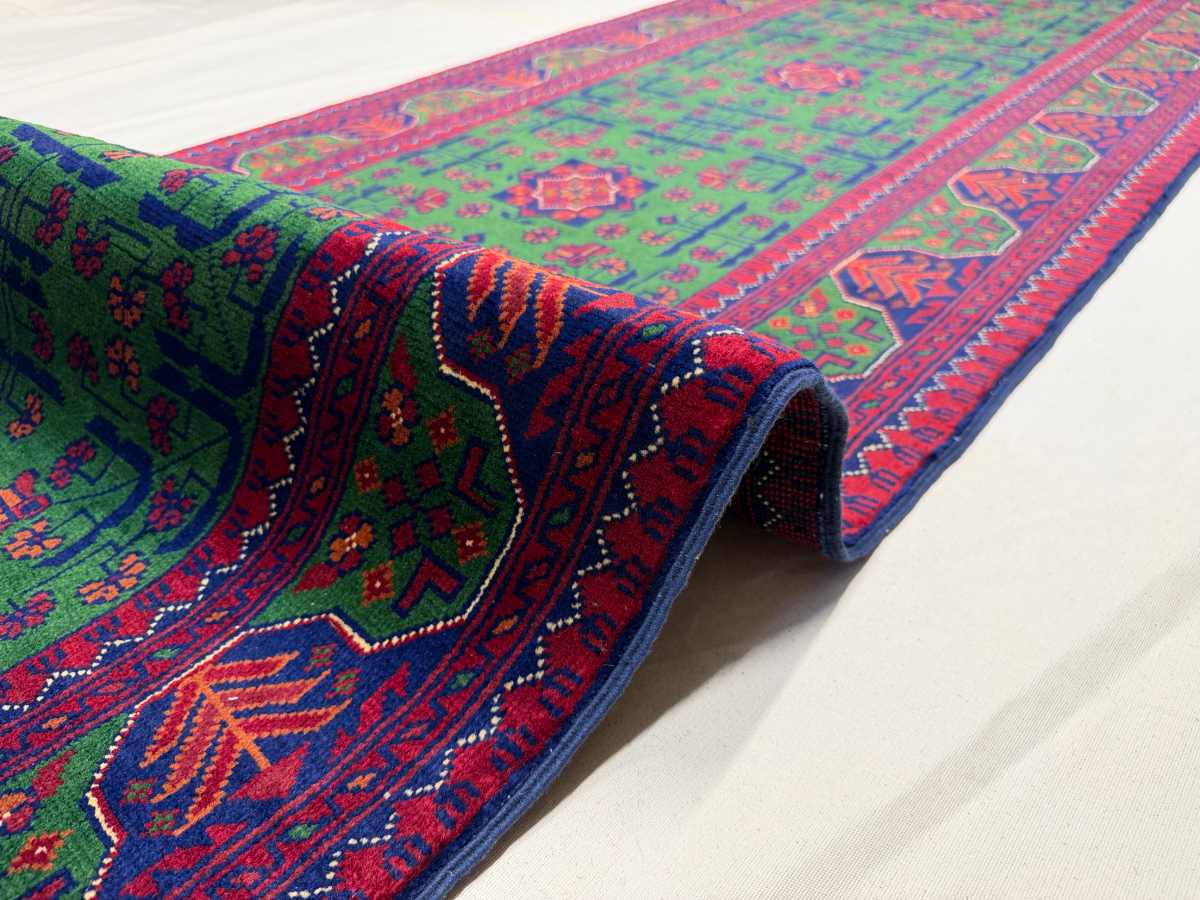 El Dokuma Afgan Halı Hamyab Desenli Yolluk Kök Boya 83 x 293 cm küçük görsel 7