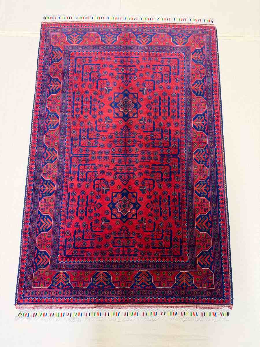 El Dokuma Afgan Halı Hamyab Desenli Kök Boya 103 x 151 cm