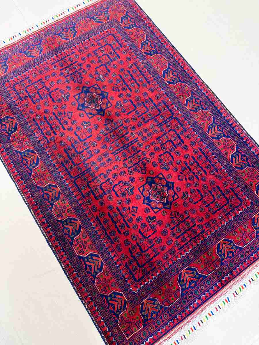 El Dokuma Afgan Halı Hamyab Desenli Kök Boya 103 x 151 cm küçük görsel 3