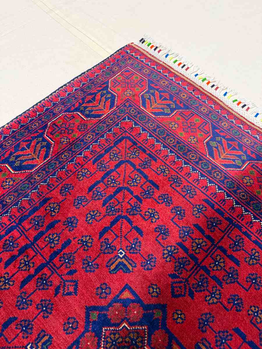 El Dokuma Afgan Halı Hamyab Desenli Kök Boya 103 x 151 cm küçük görsel 4