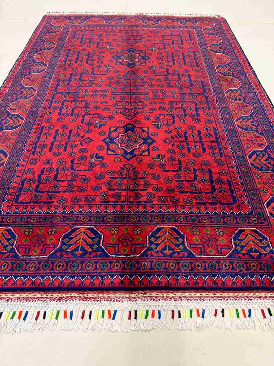 El Dokuma Afgan Halı Hamyab Desenli Kök Boya 103 x 151 cm küçük görsel 5