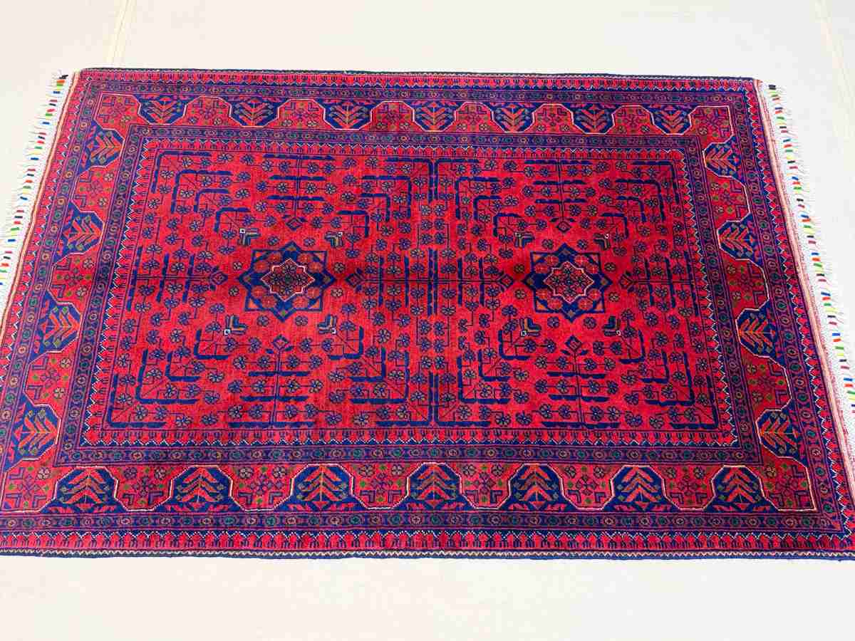 El Dokuma Afgan Halı Hamyab Desenli Kök Boya 103 x 151 cm küçük görsel 6