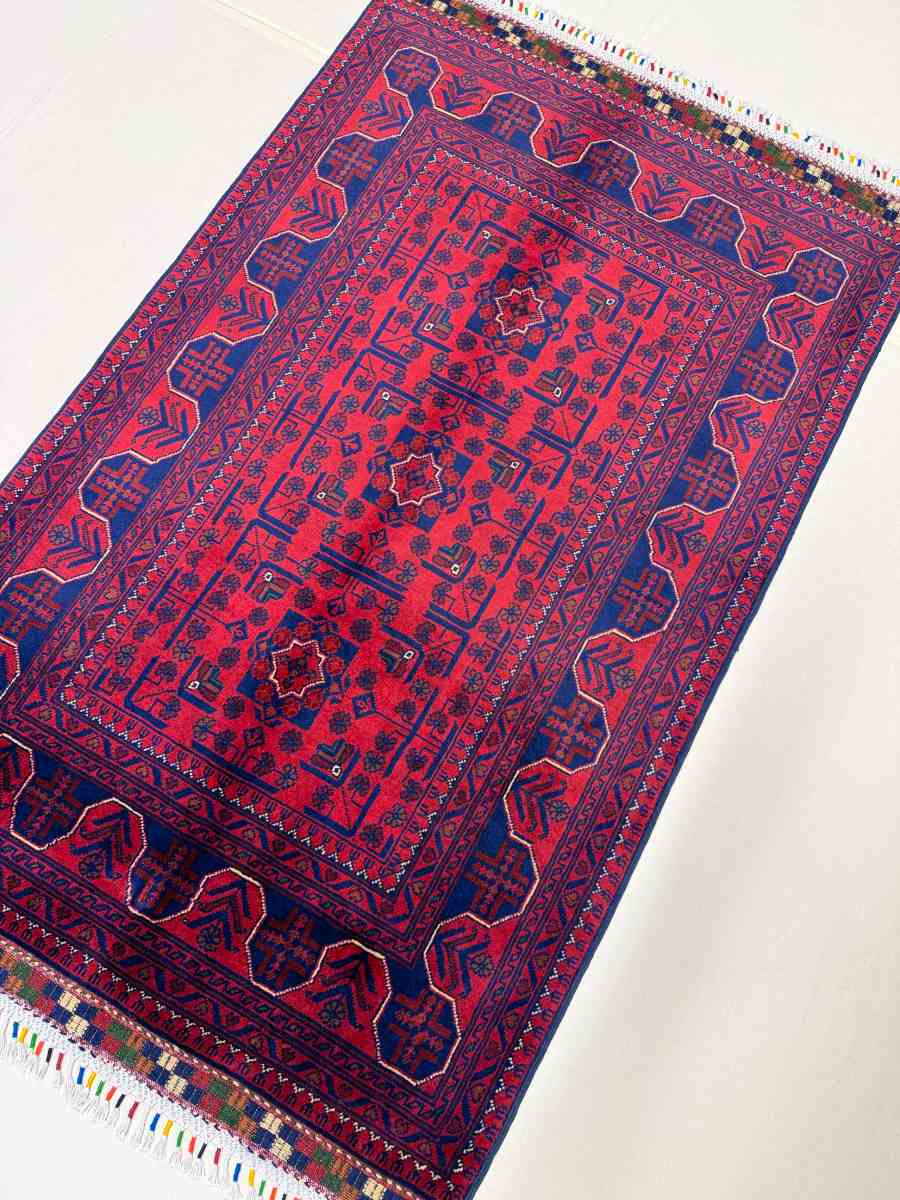 El Dokuma Afgan Halı Hamyab Desenli Kök Boya 97 x 148 cm küçük görsel 2
